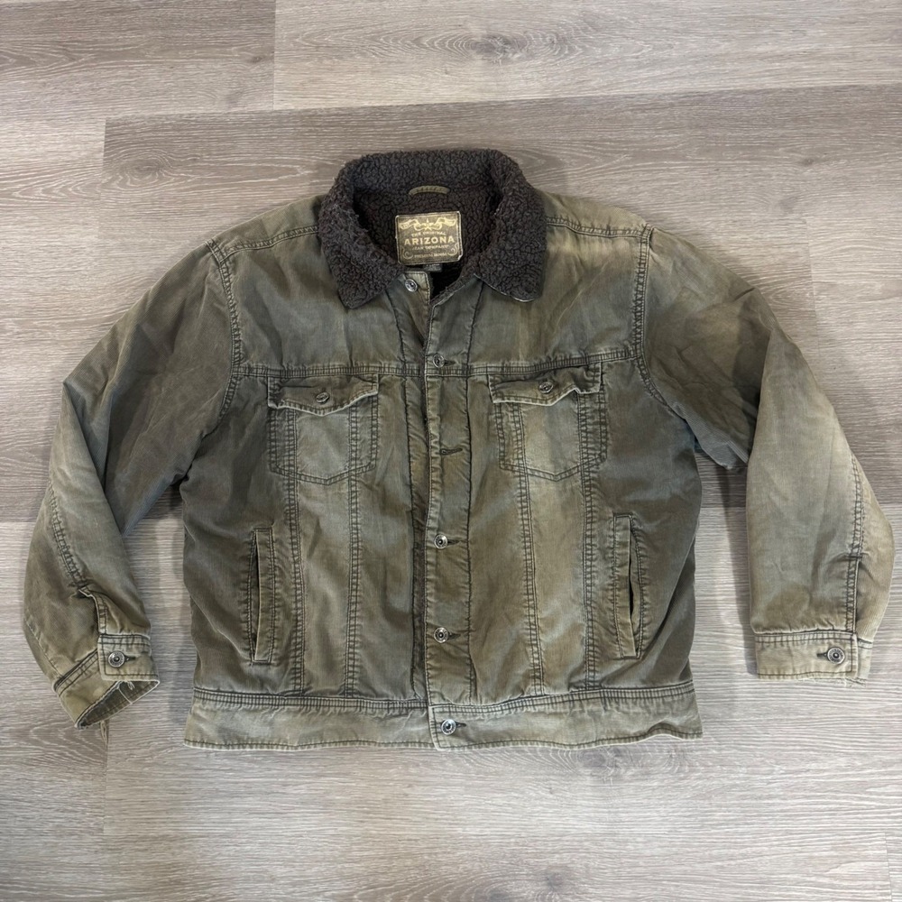 Arizona Corduroy Jacket Mens XL Green Sherpa Lined Trucker Coat Vintage Fade